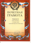 Грамота группы Топтыжка за активное участие в фольклорном празднике "Русские узоры"
